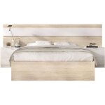 Lit adulte avec chevets intgrs niza - 160 x 200 cm - chne naturel / blanc
