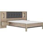 Lit adulte avec chevets lambris - maximin - 140 x 190 cm - ch�ne kr�nberg clair - gami