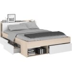 Lit adulte combo 140x190 / 200 cm - acacia et blanc - 3 tiroirs - parisot