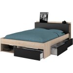 Lit adulte combo 140x190 / 200 cm - chêne et noir - 3 tiroirs - parisot Lit adulte combo 140x190 / 200 cm - chêne et noir - 3 tiroirs - parisot