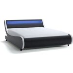 Lit adulte contemporain mercure - simili noir et blanc - sommier et tête de lit led inclus - l 160 x ... Lit adulte contemporain mercure - simili noir et blanc - sommier et tête de lit led inclus - l 160 x ...