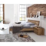 Lit adulte double mira 180 x 200cm + 2 chevets imitation chne poutre - chrome brillant - longueur189 ...