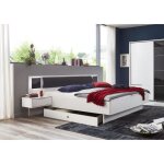 Lit adulte double nayla 180x200 cm + 2 chevets + tiroir coloris�blanc - graphite - �longueur�289 x profondeur ...