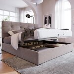 Lit adulte lit coffre 90x200 cm hydraulique t�te de lit r�glable gris clair velours