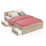 Lit adulte - michigan - 140 x 200 cm - 2 tiroirs / 1 niche - ch�ne kronberg - demeyere