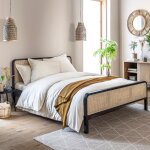 Lit adulte en pin massif noir avec vritable cannage anna 140x190 - lt17018 - noir - terre de nuit