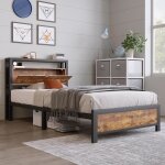 Lit adulte 90 x 200 cm lit m�tallique lits pour adolescents lit simple avec t�te de lit � rangement