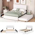 Lit adulte avec tiroirs et lit gigogne 140x200cm - modernluxe - blanc - sommier � lattes - t�te de lit ...
