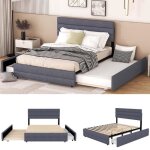 Lit adulte avec tiroirs et lit gigogne 90x190cm - modernluxe - gris - sommier � lattes