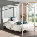 Lit � baldaquin bois massif pino 140x200cm blanc