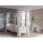 Lit baldaquin enfant amori - 90x200 cm - pin massif et mdf - laqu� blanc
