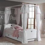 Pack - lit � baldaquin enfant sommier tiroir & voile amori 90x200cm blanc