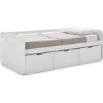 Lit banquette enfant 90x190 cm en bois blanc avec tiroirs de rangement - lio