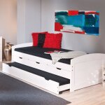 Lit banquette enfant en bois rob 90x200cm blanc - paris prix - bois massif - 2 places - a lattes
