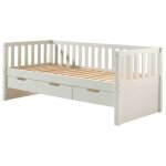 Lit banquette friedrich en pin laqué blanc avec 3 tiroirs. sommier à lattes inclus. Lit banquette friedrich en pin laqué blanc avec 3 tiroirs. sommier à lattes inclus.