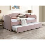 Lit banquette gigogne 2 x 90 x 190 cm - velours - rose - mathilde