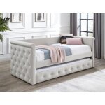 Lit banquette gigogne capitonn - 2 x 90 x 190 cm - tissu - beige + matelas - louise