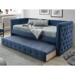 Lit banquette gigogne capitonné louise - 2x90x190cm - tissu bleu Lit banquette gigogne capitonné louise - 2x90x190cm - tissu bleu