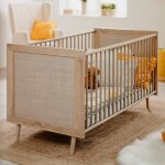 Lit bb  barreaux en bois clair imprim cannage 70x140 - lt7085 - bois naturel - terre de nuit