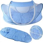 Lit b�b� avec moustiquaire et tente portable en coton rembourr� - homdox - bleu