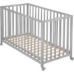Lit bb pliant en bois massif roba - fold up - hauteur rglable - roulettes  freins - taupe