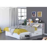 Lit en bois avec tiroir blanc perle 140x190 - terre de nuit - lt177 - fabriqu� en france