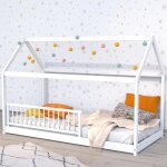 Lit cabane 90x190 barrire de lit amovible et sommier inclus panda - blanc