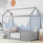 Lit cabane lit enfant 90x200cm en bois pour garons & filles protection contre les chutes sommier  lattes ...