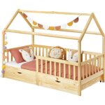 Lit cabane nuna lit enfant simple montessori en bois 90 x 200 cm avec rangement 2 tiroirs en pin massif ...