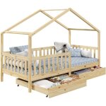 Lit cabane elea lit enfant simple montessori 90 x 200 cm avec 2 tiroirs de rangement en pin massif � ...