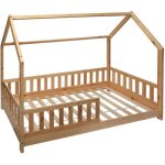 Lit cabane enfant 90x190 cm - bois - sommier � lattes inclus - style enfant