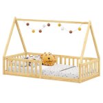 Lit cabane enfant 90x200 cm nicolas lit simple montessori avec barri�res de protection en bois massif ...