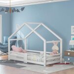 Lit cabane enfant 90x200 cm avec chemine protection contre les chutes sommier  lattes robuste lit simple ...