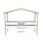 Lit cabane enfant en h�tre massif 90x190 - lt14051 - bois naturel - terre de nuit