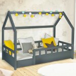 Idmarket lit cabane enfant 80 x 160 cm neree gris avec sommier et barri�res