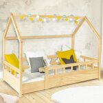 Idmarket lit cabane enfant 80 x 160 cm neree bois avec sommier et barri�res