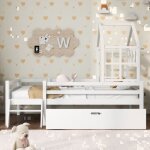 Lit cabane enfant - redom - 90x200 cm - bois massif - chelle - tiroirs - protection antichute - blanc ...