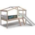 Lit cabane enfant avec toboggan 90x190 cm en bois clair / blanc - jules