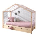 Pack lit cabane enfant tiroir & voile dallas ii 90x200cm naturel Pack lit cabane enfant tiroir & voile dallas ii 90x200cm naturel