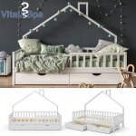 Lit cabane enfant vitalispa noemi - marque vicco - 90x200cm - bois massif - tiroirs - barrire anti - ...