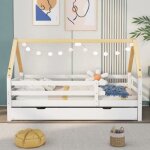 Lit cabane extensible 90 x 200 cm lit enfant gigogne bois massif de pin sommier  lattes inclus couleur ...