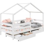 Lit cabane ena lit enfant simple montessori 90 x 200 cm avec 2 tiroirs de rangement en pin massif lasur� ...