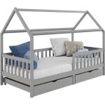 Lit cabane nuna lit enfant simple montessori en bois 90 x 200 cm avec rangement 2 tiroirs en pin massif ...