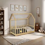 Lit cabane kiwi 70x140 + 1 sommier + barrière / naturel Lit cabane kiwi 70x140 + 1 sommier + barrière / naturel