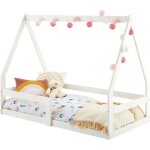 Lit cabane lusia 80x160 cm lit simple 1 place pour b�b� ou enfant de type montessori en pin massif lasur� ...