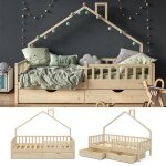 Vitalispa lit cabane noemi lit enfant lit aire de jeux 90 x 200 cm tiroir barrire anti - chute naturel ...