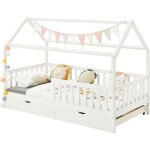 Lit cabane nuna lit enfant simple montessori en bois 90 x 200 cm avec rangement 2 tiroirs en pin massif ...