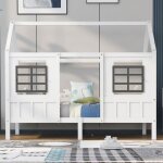 Lit cabane simple 200 x 90 cm lit denfant avec 2 fentres cadre en pin mdf blanc