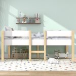 Lit denfant 90x190 cm lit  barreaux avec protection antichute double avec chelle blanc + chne sans ...