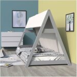 Lit cabane tipi 90x190 + 1 toile + 1 sommier / gris